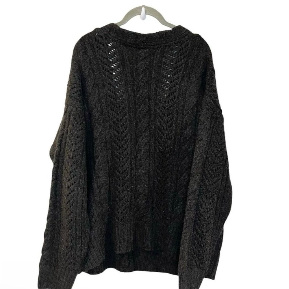 Anthropologie Classic Pointelle Cardigan Heathered Black Oversized Chunky Knit L - Picture 3 of 7
